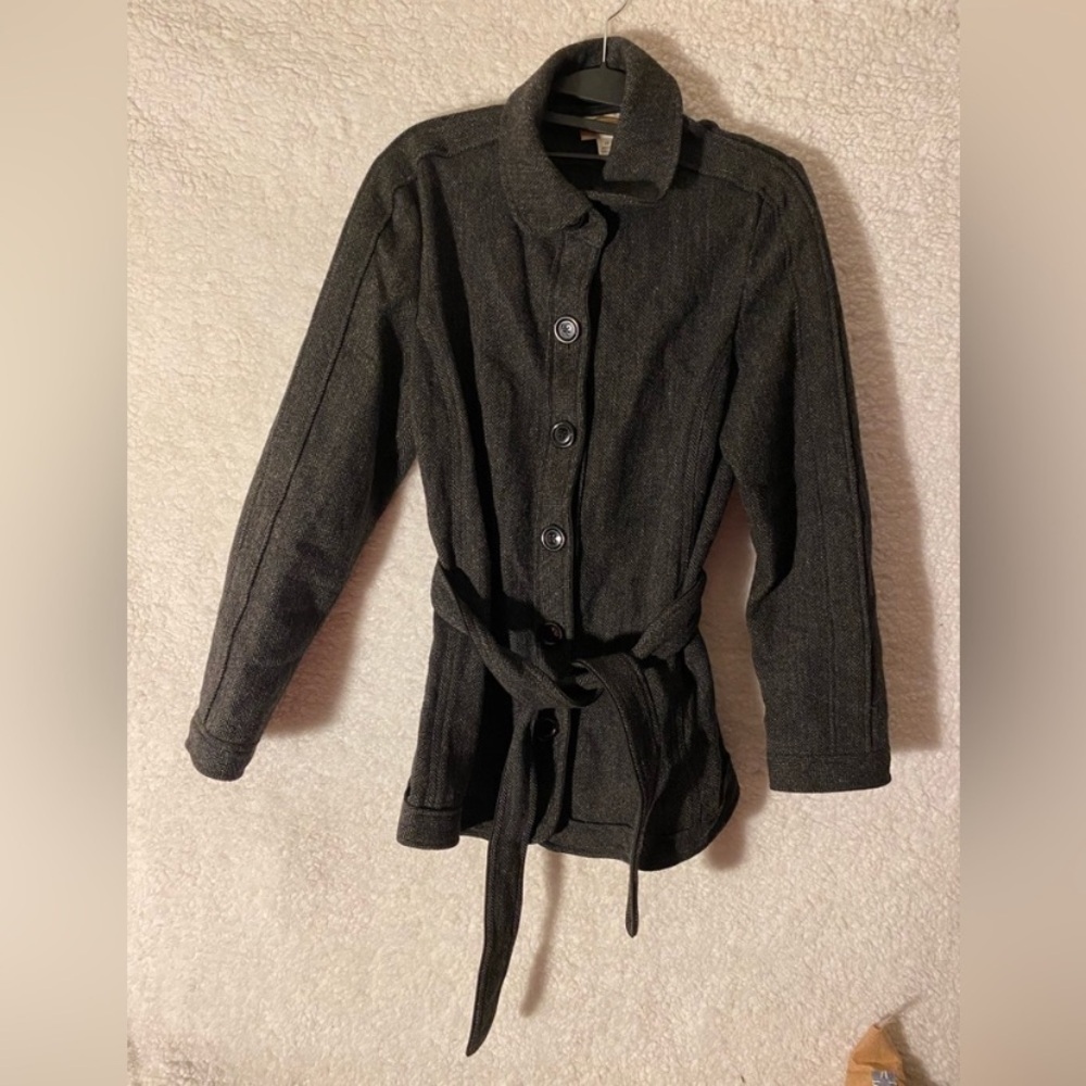 Talbots Black Trench Coat with Belted Waist size 10